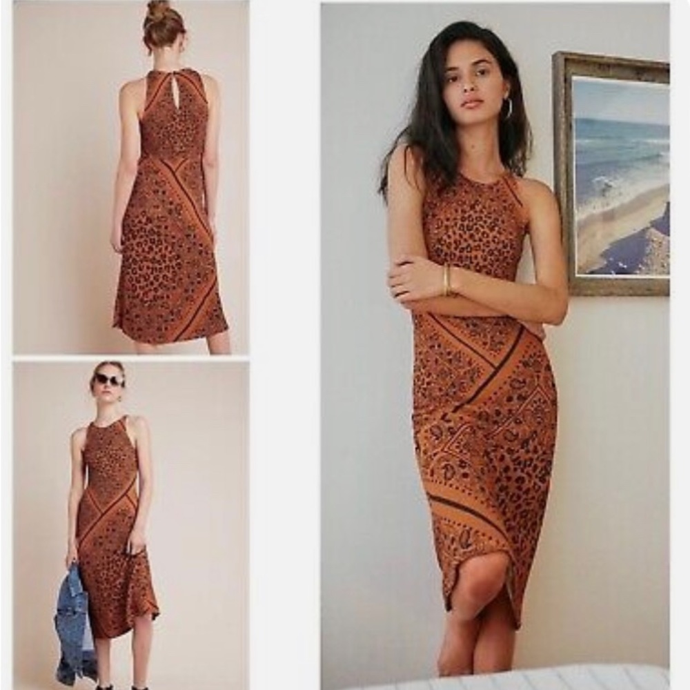 Farm Rio leopard and paisley print dress. Size Small, fitted.